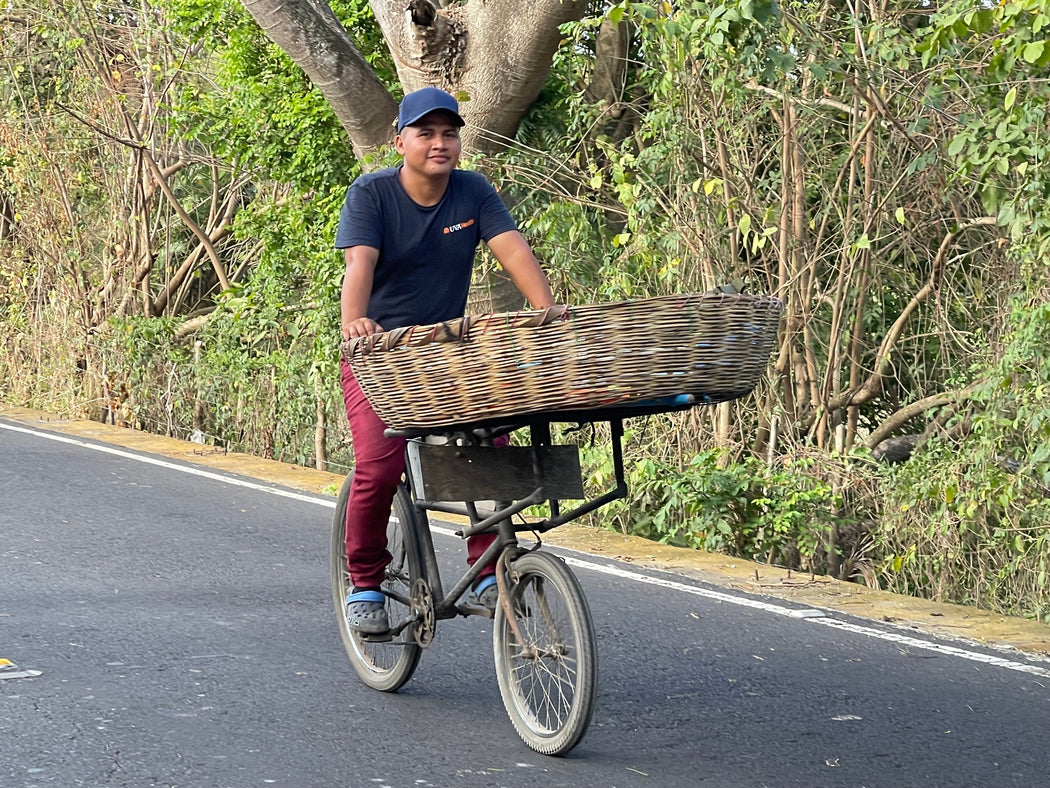 Vintage Very Large Palm Frond Shallow Market Basket - El Salvador