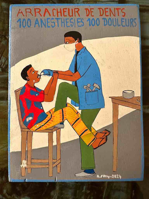 Dentist and Patient | Contemporary African Hand Painted Art | Wall Hanging | Frameable Painting | 6.5" x 5"