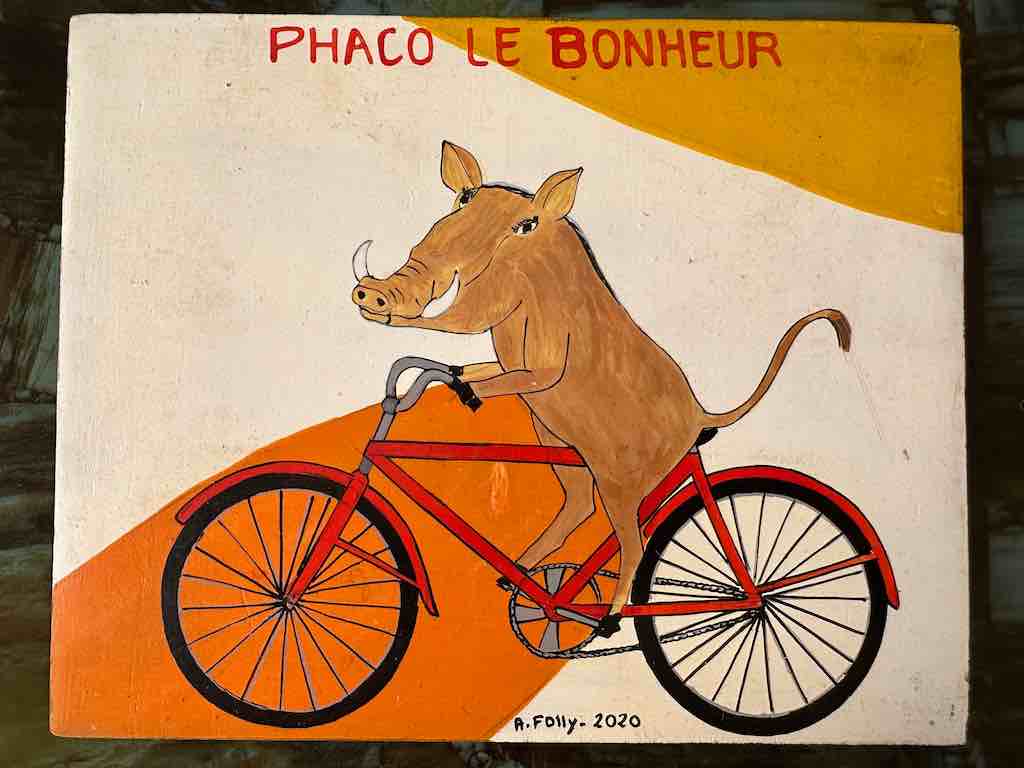 Warthog on a Bicycle | Contemporary African Hand Painted Art | Wall Hanging | Frameable Painting | 6.5" x 5"