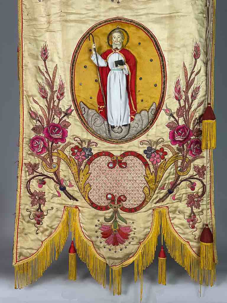 Antique Vietnamese Catholic Saint Joseph Banner Authentic Ecclesiastical Cloth