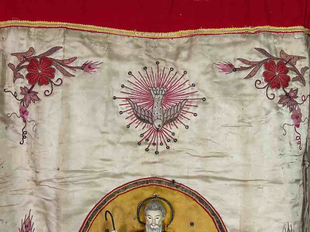 Antique Vietnamese Catholic Saint Joseph Banner Authentic Ecclesiastical Cloth