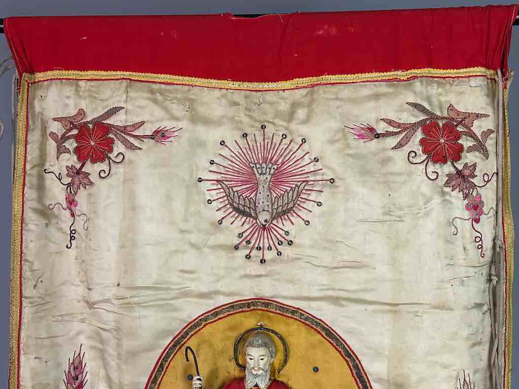 Antique Vietnamese Catholic Saint Joseph Banner Authentic Ecclesiastical Cloth