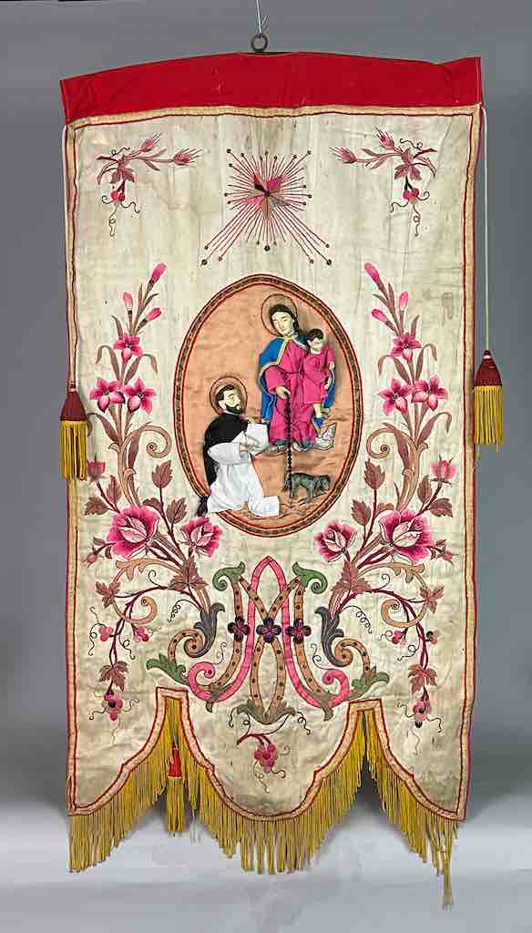 Antique Vietnamese Catholic Holy Family Banner Authentic Ecclesiastical Cloth