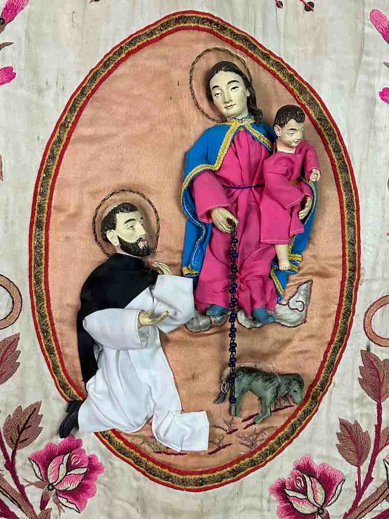 Antique Vietnamese Catholic Holy Family Banner Authentic Ecclesiastical Cloth
