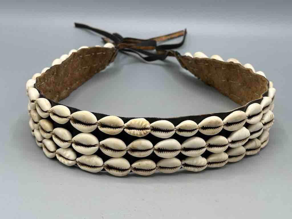 African Cultural Very High Quality Wide Real Cowrie Shell-Leather Tie Closure Belt - 4 Colors