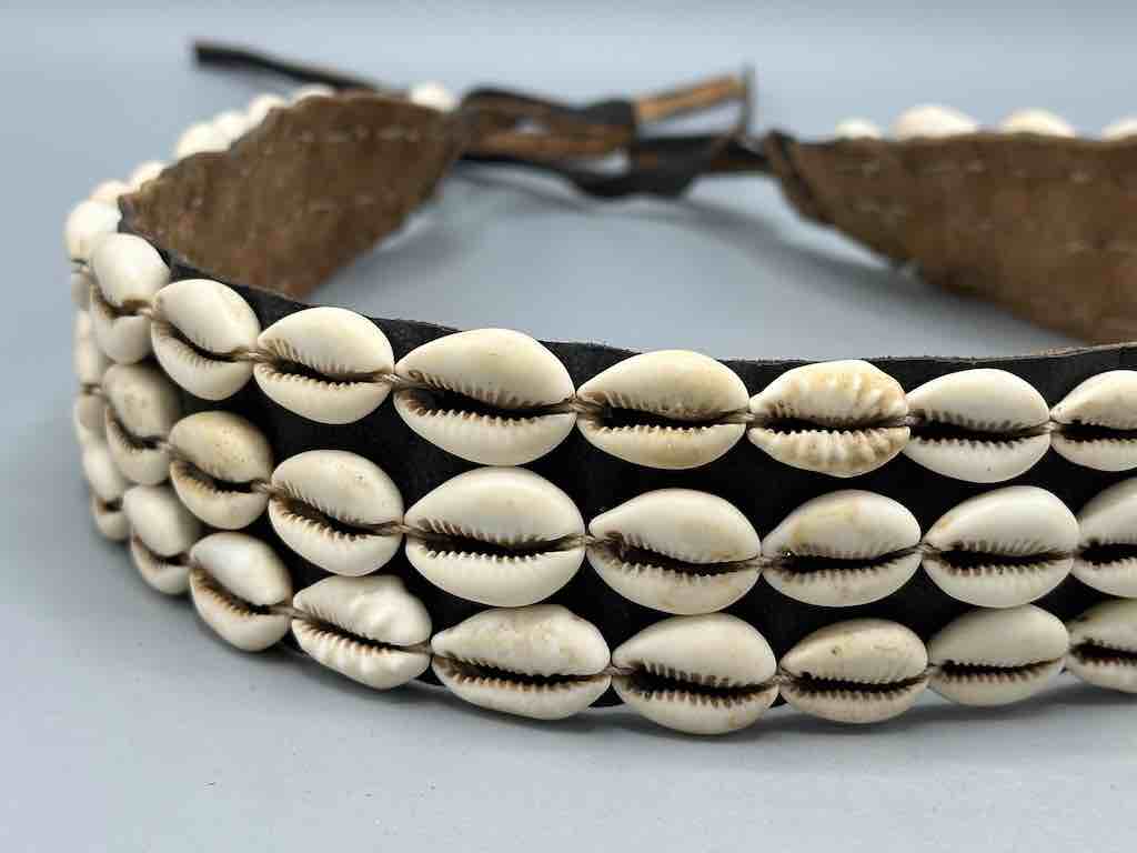 African Cultural Very High Quality Wide Real Cowrie Shell-Leather Tie Closure Belt - 4 Colors