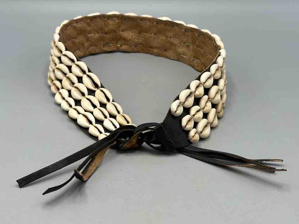 African Cultural Very High Quality Wide Real Cowrie Shell-Leather Tie Closure Belt - 4 Colors