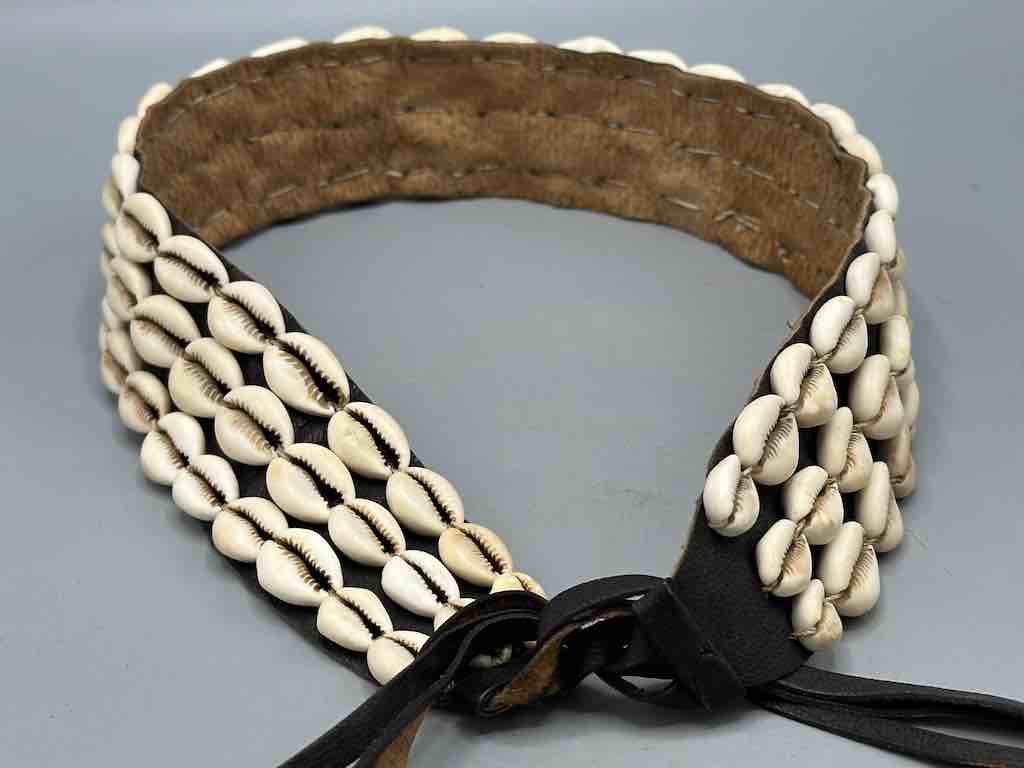 African Cultural Very High Quality Wide Real Cowrie Shell-Leather Tie Closure Belt - 4 Colors