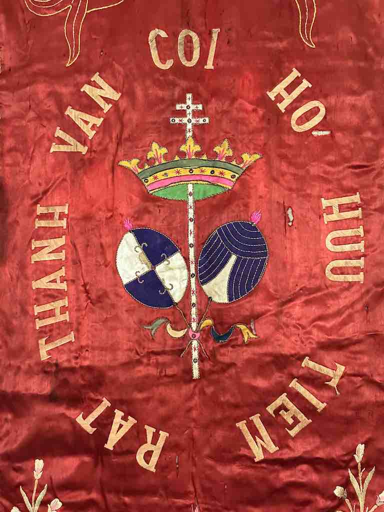 Antique Vietnamese Catholic Holy Family Banner Authentic Ecclesiastical Cloth