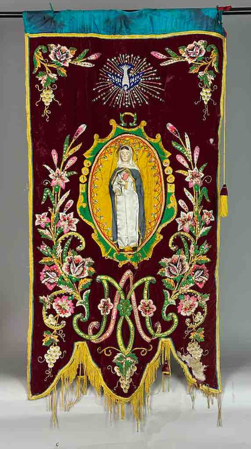 Antique Vietnamese Catholic Virgin Mary Banner Authentic Ecclesiastical Cloth