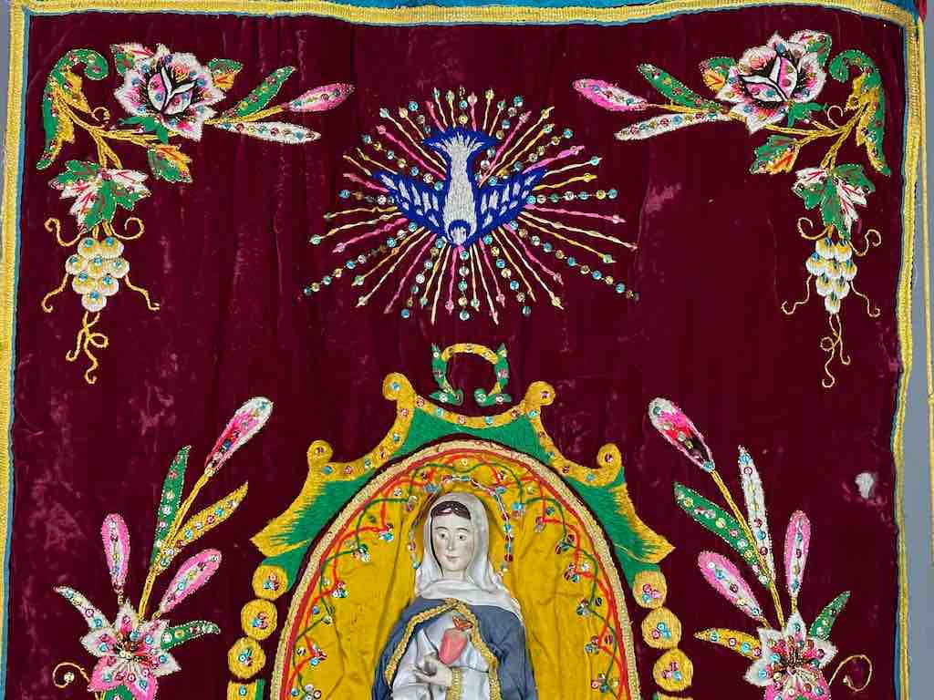 Antique Vietnamese Catholic Virgin Mary Banner Authentic Ecclesiastical Cloth