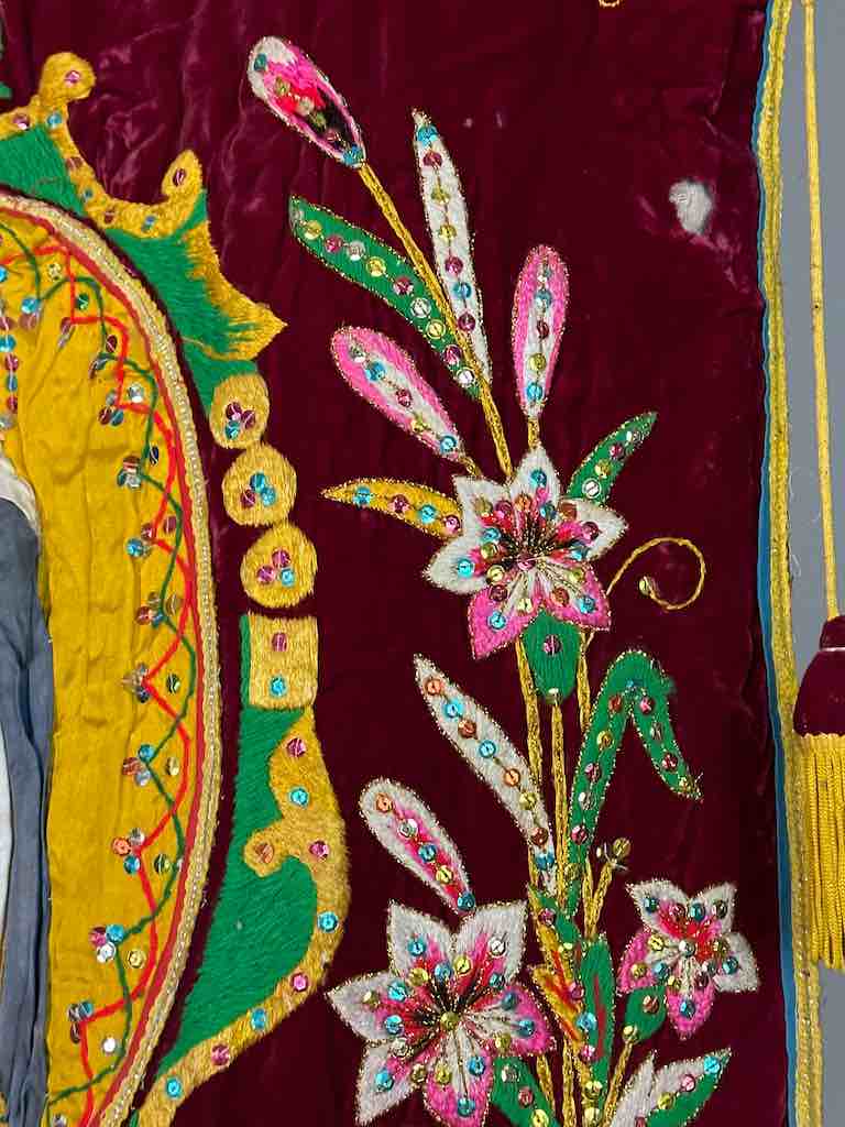 Antique Vietnamese Catholic Virgin Mary Banner Authentic Ecclesiastical Cloth