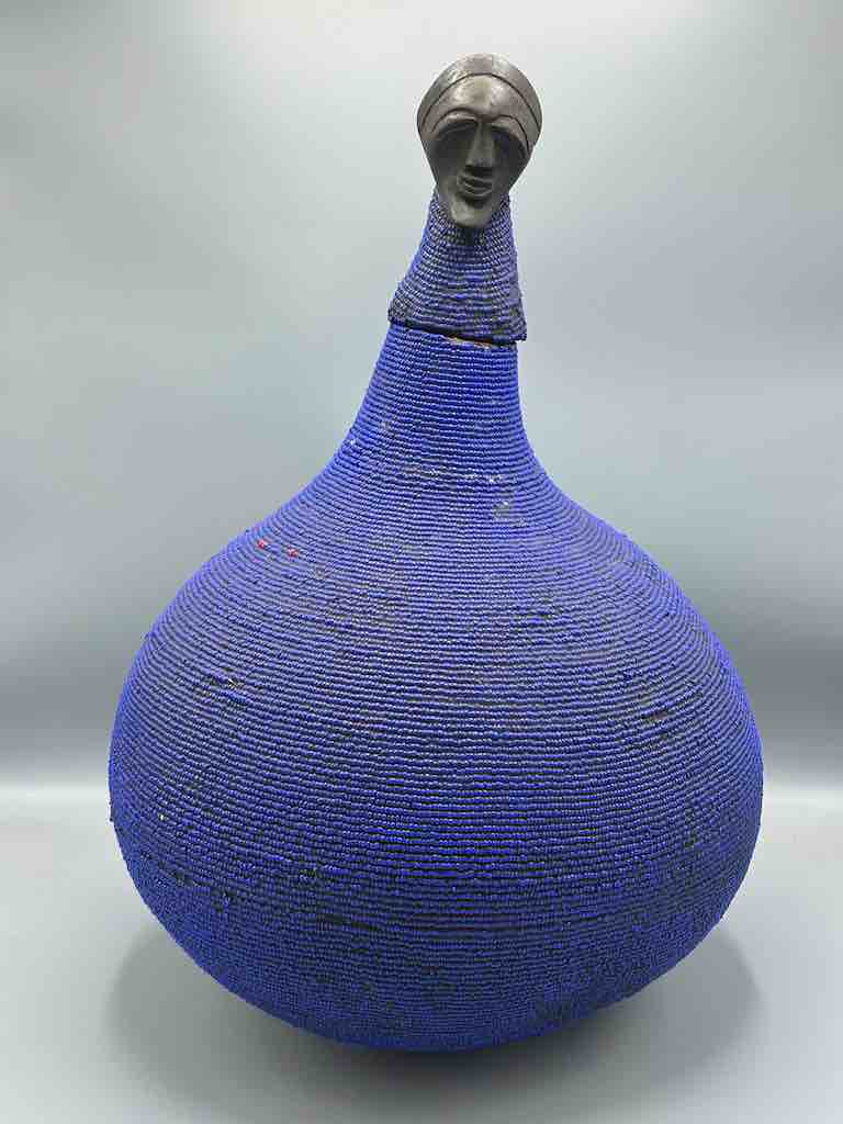 Congolese Beaded Decor Gourd from Kenya Africa - Violet/Black