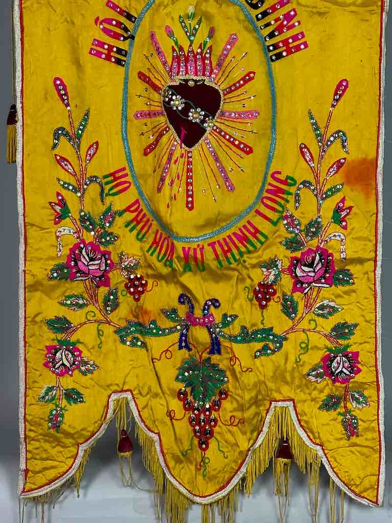 Antique Vietnamese Catholic Virgin Mary Banner Authentic Ecclesiastical Cloth