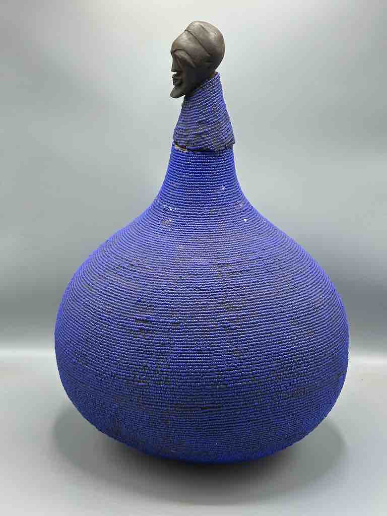 Congolese Beaded Decor Gourd from Kenya Africa - Violet/Black