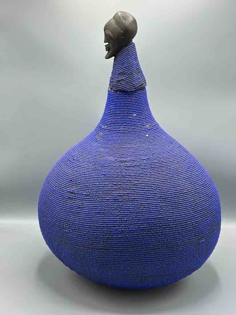 Congolese Beaded Decor Gourd from Kenya Africa - Violet/Black