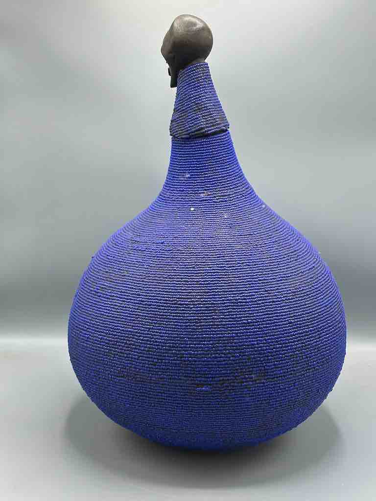 Congolese Beaded Decor Gourd from Kenya Africa - Violet/Black