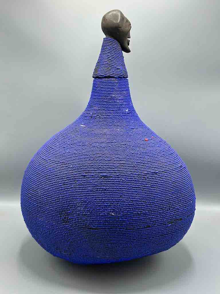 Congolese Beaded Decor Gourd from Kenya Africa - Violet/Black