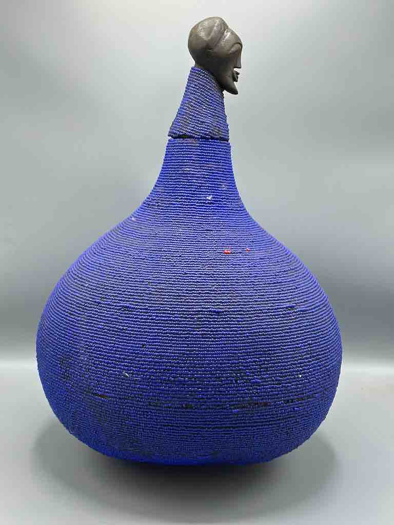 Congolese Beaded Decor Gourd from Kenya Africa - Violet/Black