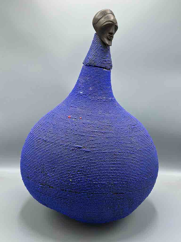 Congolese Beaded Decor Gourd from Kenya Africa - Violet/Black