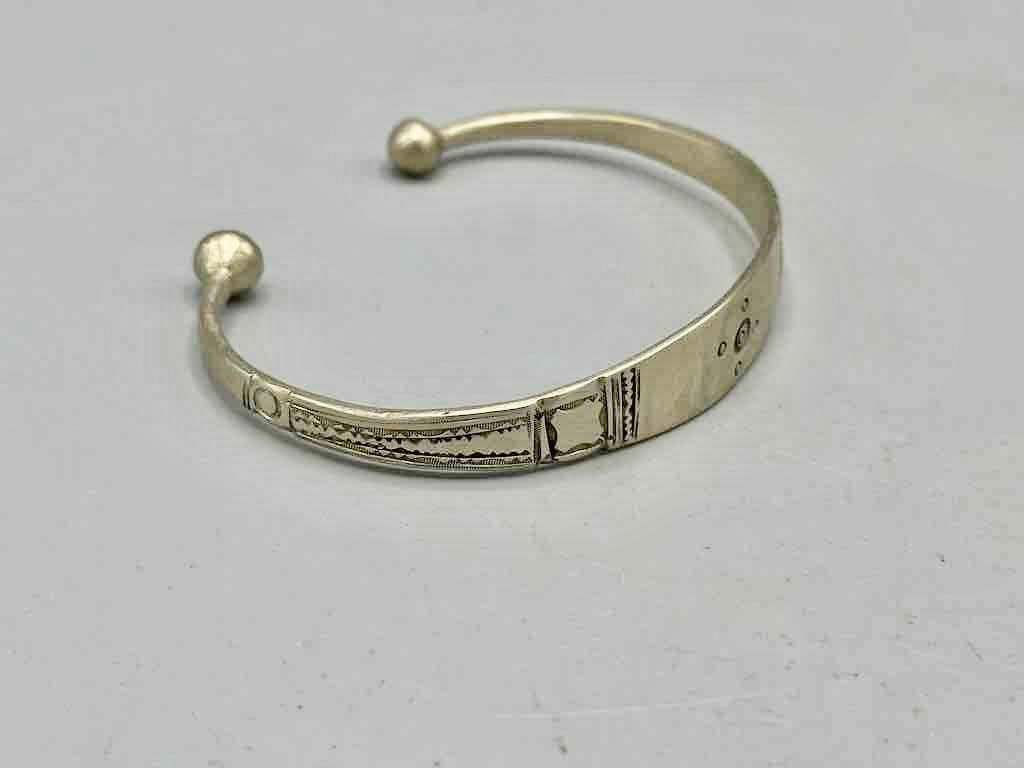 Small Wide Tuareg Coin Silver Etched Bracelet