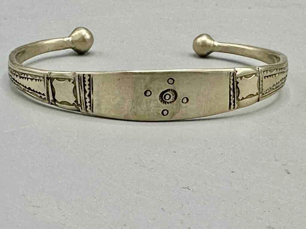 Small Wide Tuareg Coin Silver Etched Bracelet