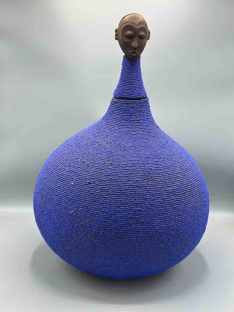 Congolese Beaded Decor Gourd from Kenya Africa - Violet