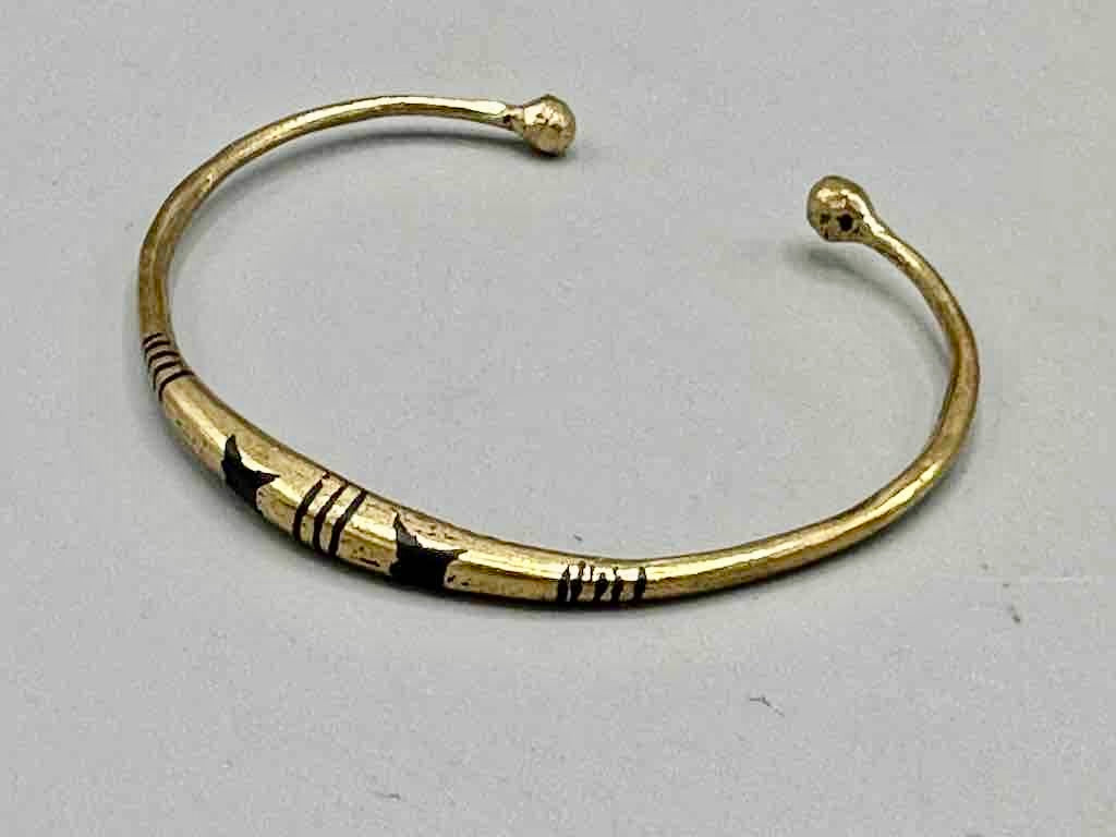 Tuareg Double Star Multiple Inlay Thin Brass Bracelet