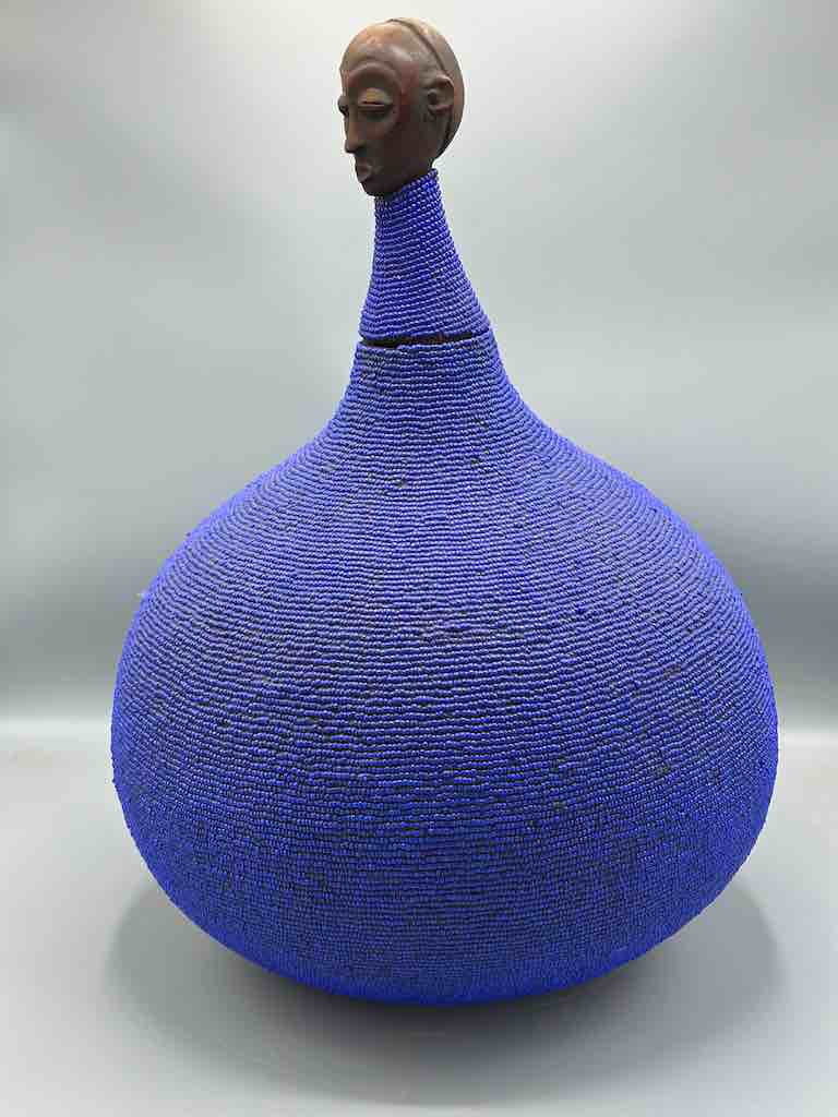 Congolese Beaded Decor Gourd from Kenya Africa - Violet