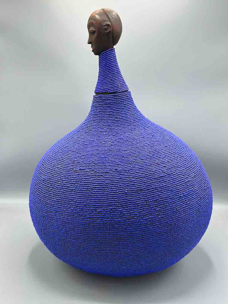 Congolese Beaded Decor Gourd from Kenya Africa - Violet