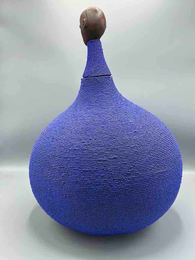 Congolese Beaded Decor Gourd from Kenya Africa - Violet