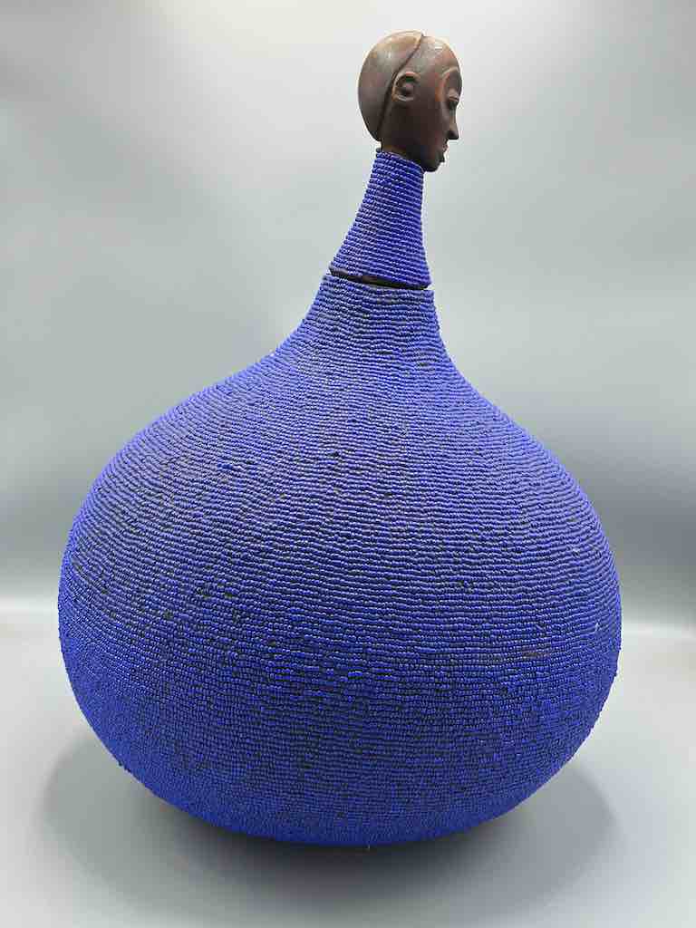 Congolese Beaded Decor Gourd from Kenya Africa - Violet