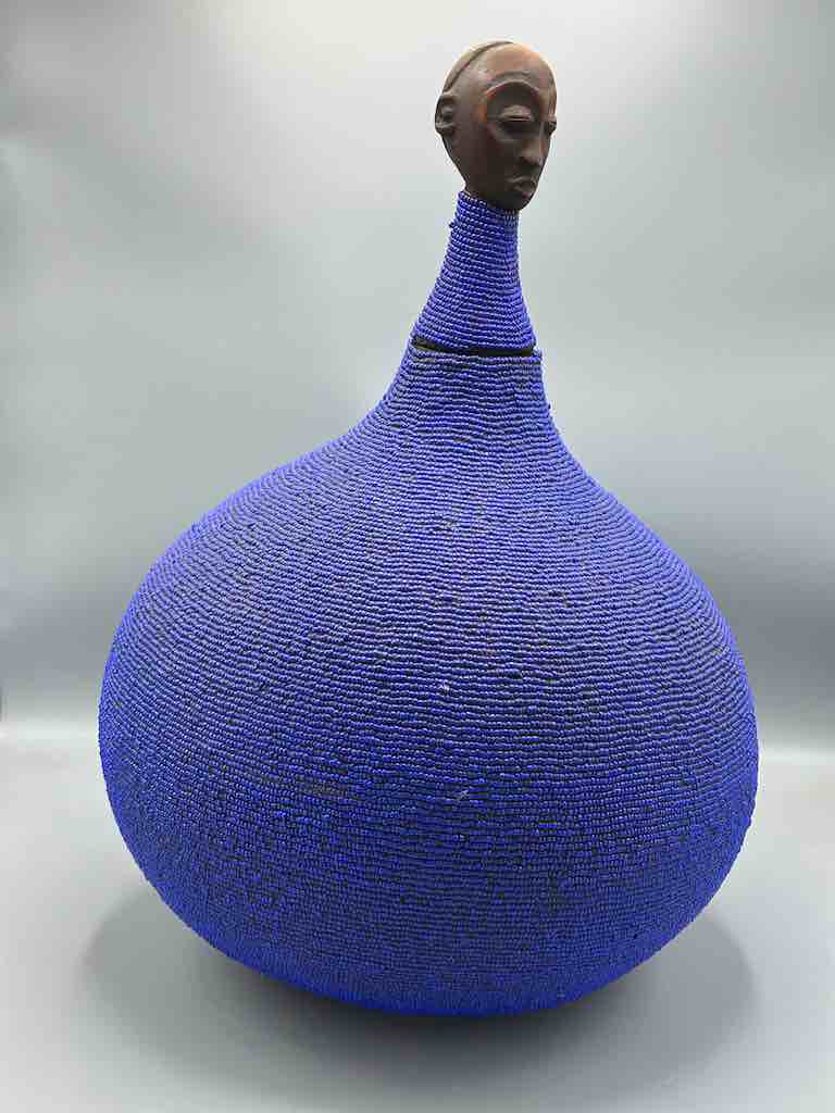 Congolese Beaded Decor Gourd from Kenya Africa - Violet