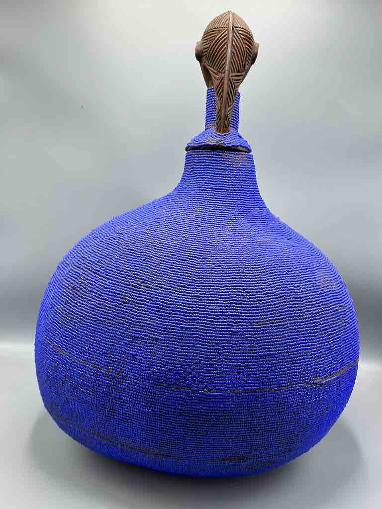 Congolese Beaded Decor Gourd from Kenya Africa - Violet