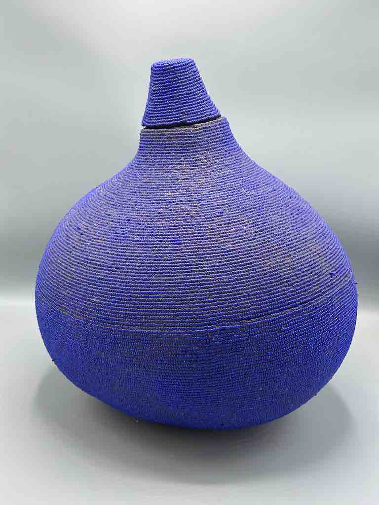 Congolese Beaded Decor Gourd from Kenya Africa - Violet