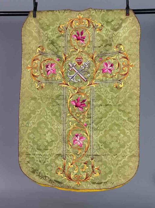Antique Vietnamese Catholic Sacred Heart Cross Design Chasuble Authentic Ecclesiastical Garment