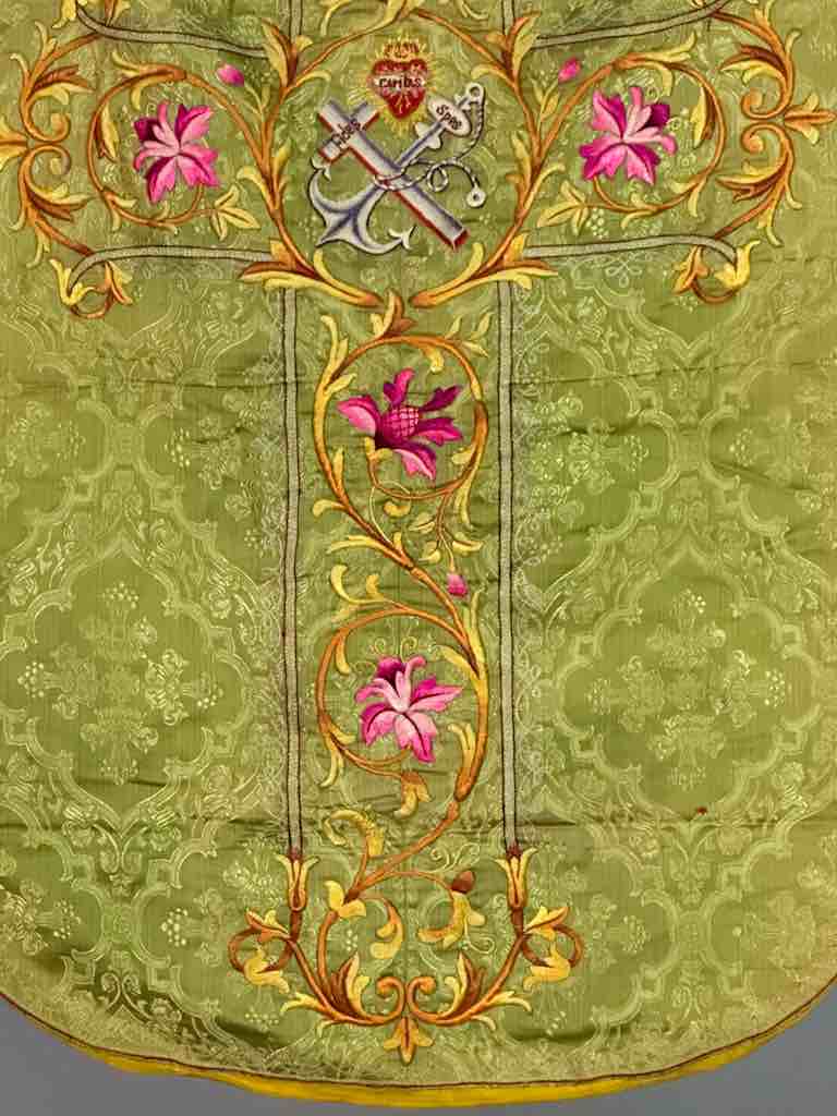 Antique Vietnamese Catholic Sacred Heart Cross Design Chasuble Authentic Ecclesiastical Garment