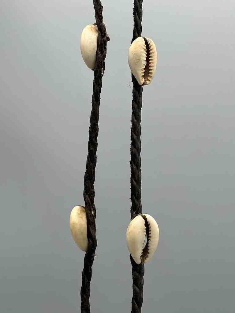 Leather & Cowrie Shell Brass Mask Pendant Necklace - Mali