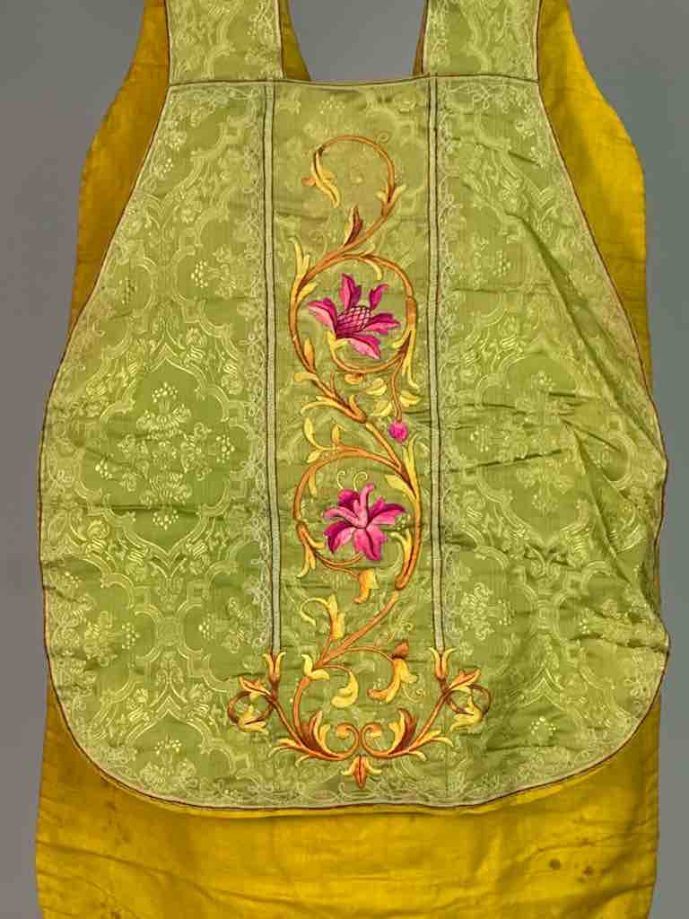 Antique Vietnamese Catholic Sacred Heart Cross Design Chasuble Authentic Ecclesiastical Garment