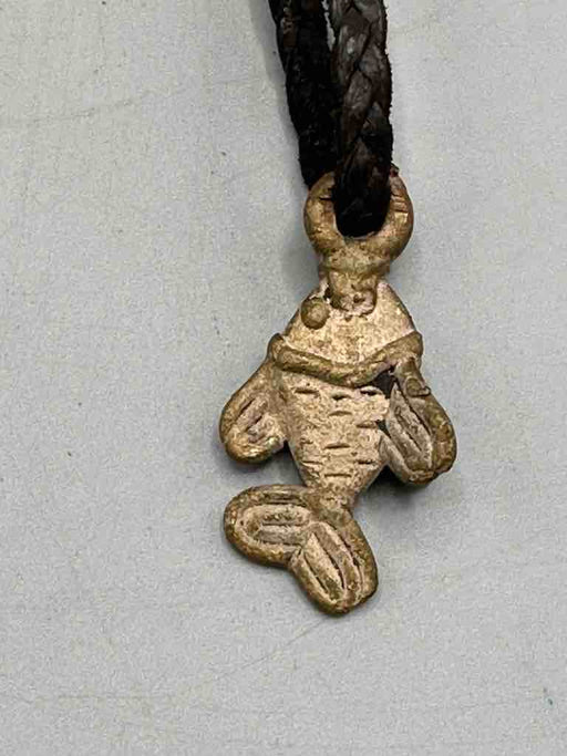 Leather & Cowrie Shell Brass Fish Pendant Necklace Choker - Mali