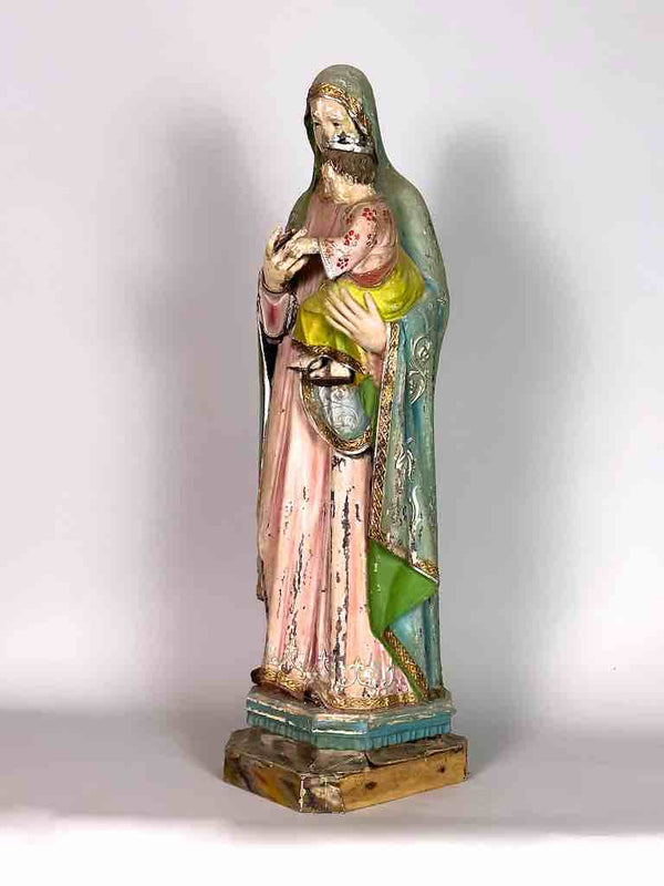 Very Large Antique Vietnamese Catholic Saint Figure Mary & Jesus