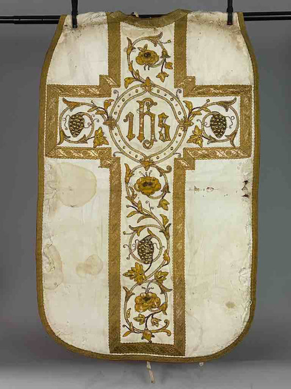 Antique Vietnamese Catholic IHS Cross Design Chasuble Authentic Ecclesiastical Cloth