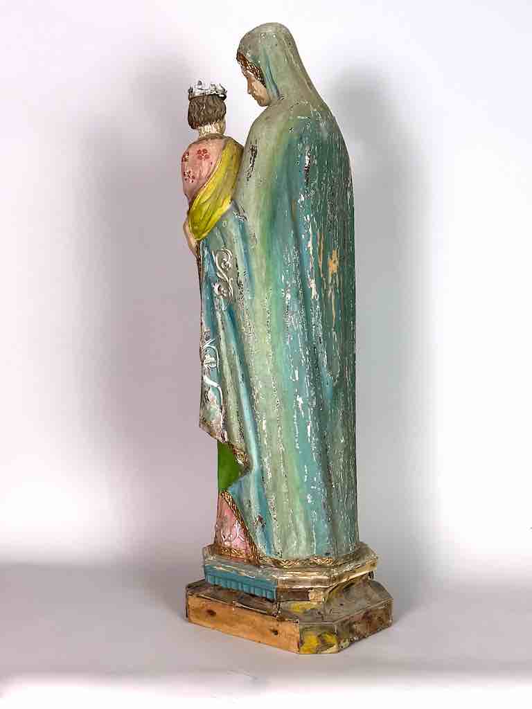 Very Large Antique Vietnamese Catholic Saint Figure Mary & Jesus