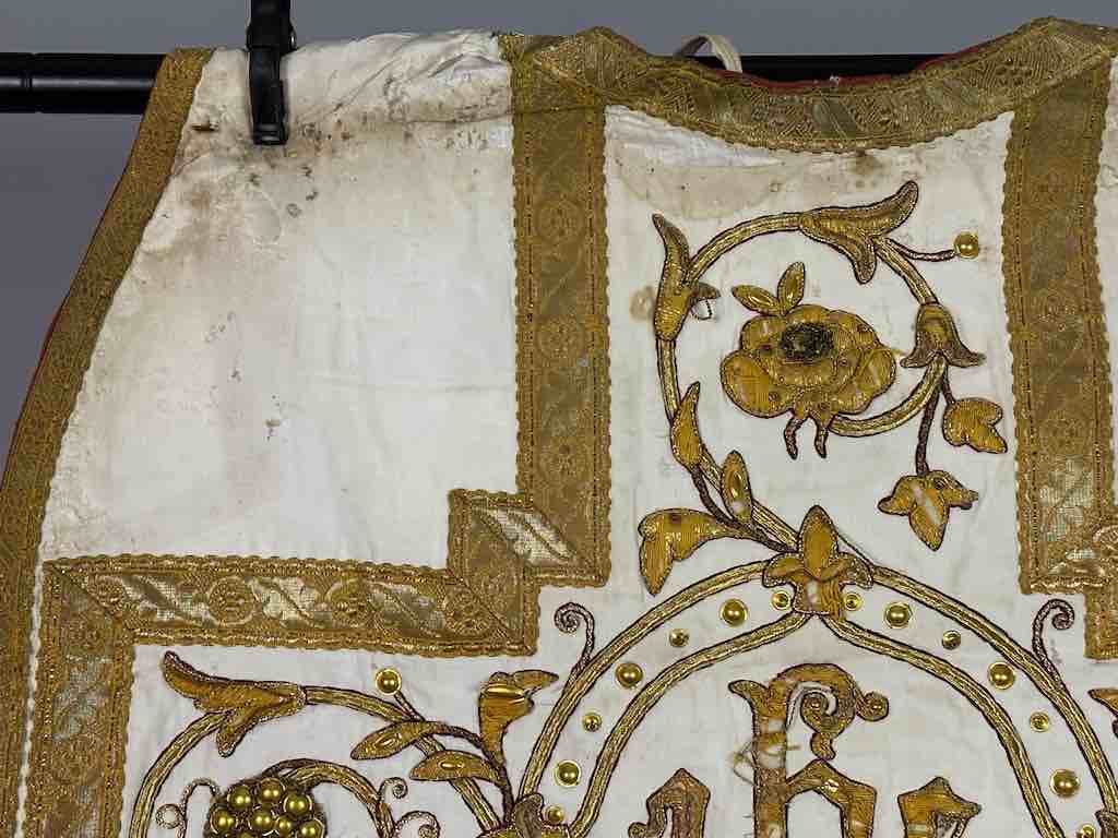 Antique Vietnamese Catholic IHS Cross Design Chasuble Authentic Ecclesiastical Cloth