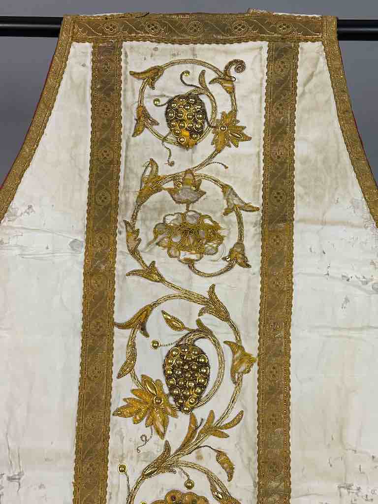 Antique Vietnamese Catholic IHS Cross Design Chasuble Authentic Ecclesiastical Cloth