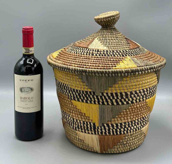 Large Covered Batwa Raffia Basket - Uganda