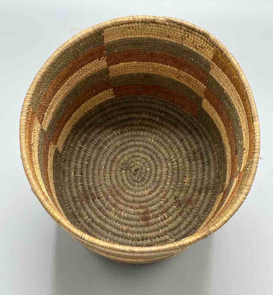 Earth tone checkerboard cylinder tightest weave Batwa basket