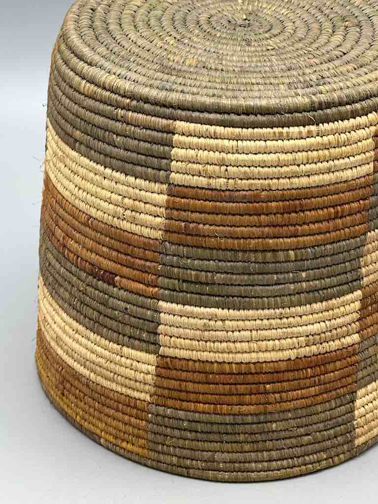 Earth tone checkerboard cylinder tightest weave Batwa basket