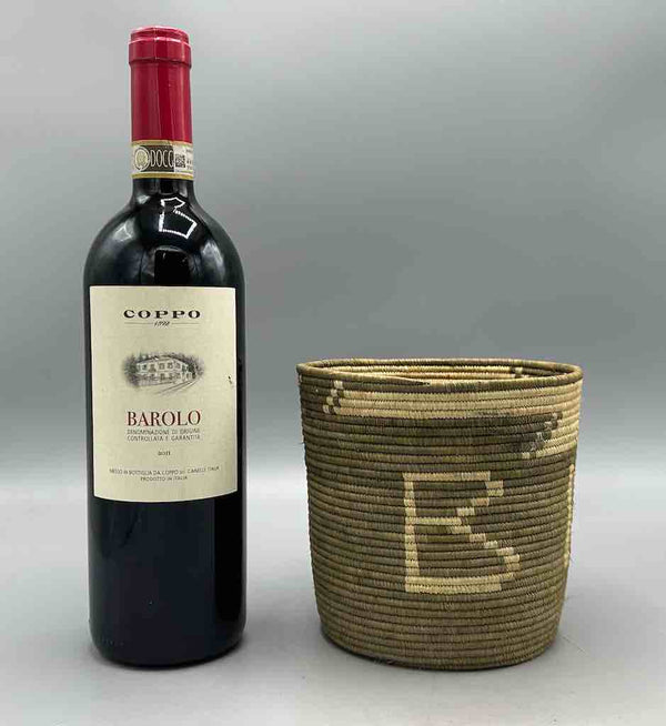 Earth tone checkerboard cylinder tightest weave Batwa basket