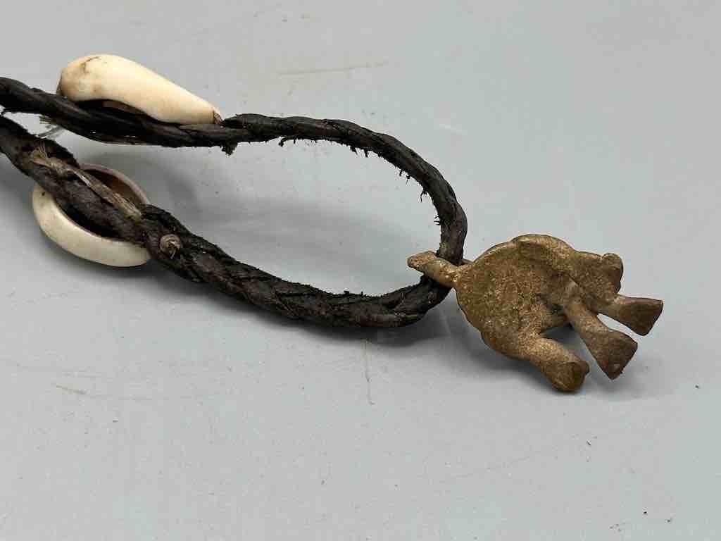 Leather & Cowrie Shell Brass Animal Pendant Necklace Choker - Mali